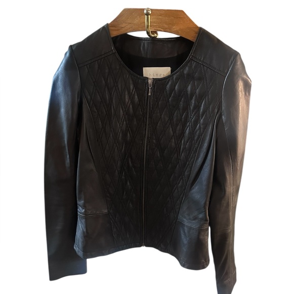 Hinge Collarless Quilted Black Leather Jacket - Picture 6 of 12